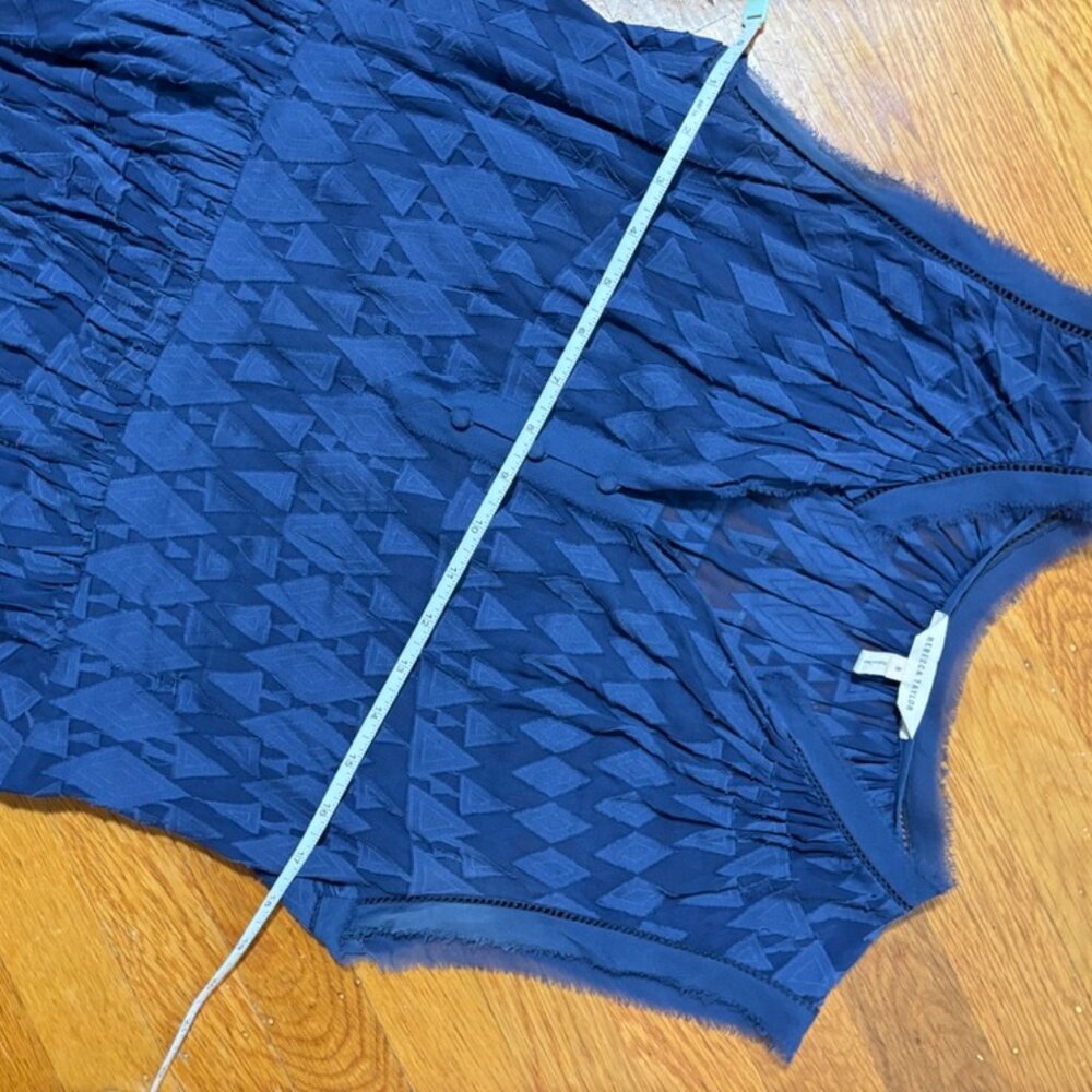 Rebecca Taylor Navy Diamond Embroidered Sheer Blouse Size L - Picture 10 of 11